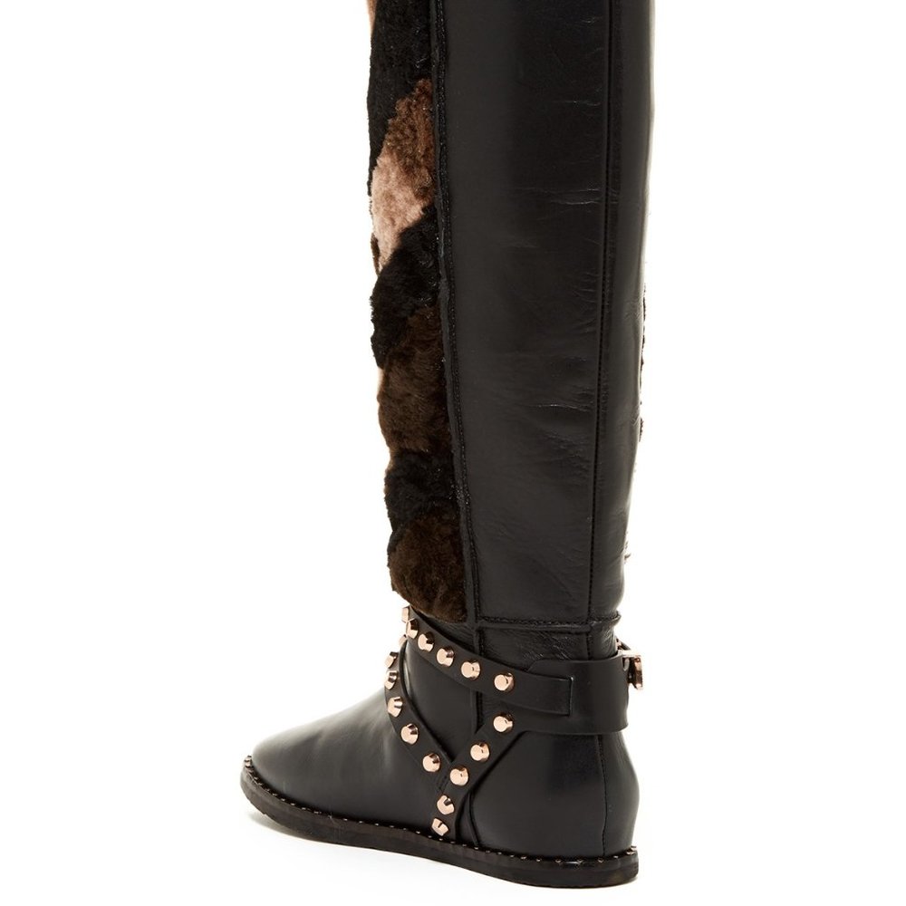 Ivy Kirzhner New BOOTS Luxe TALL Hidden Wedge Stud Leather Shearling BLACK - Picture 4 of 16